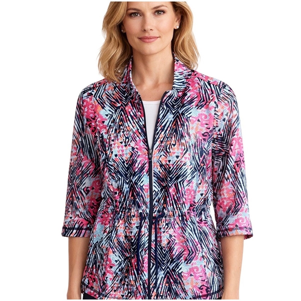 Christopher & Banks‎ Mesh Zip Athletic Activewear Jacket OS PM Pink Full Zip